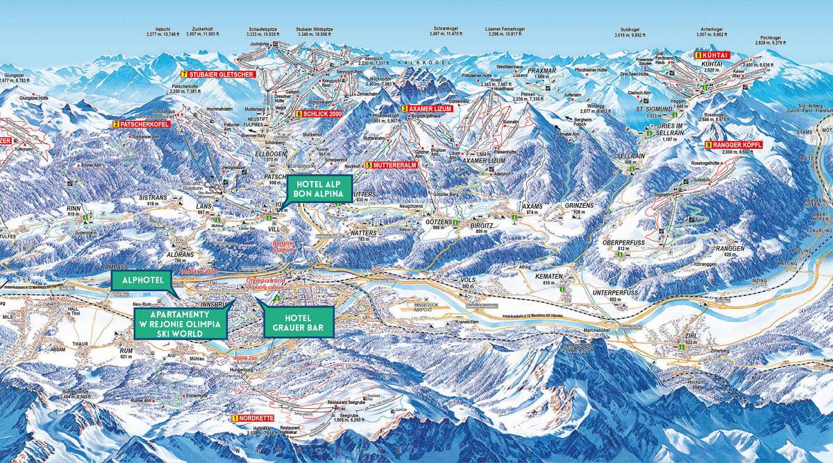 Mapa tras narciarskich Insbruck